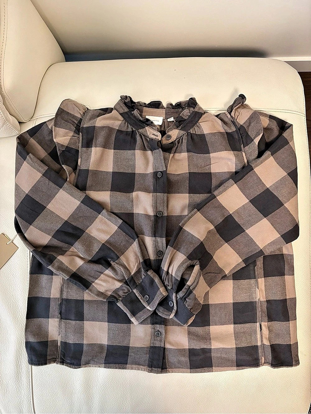 Wilfred Free Curiosity Plaid Button Down Shirt in Brown & Black Size Medium NWT